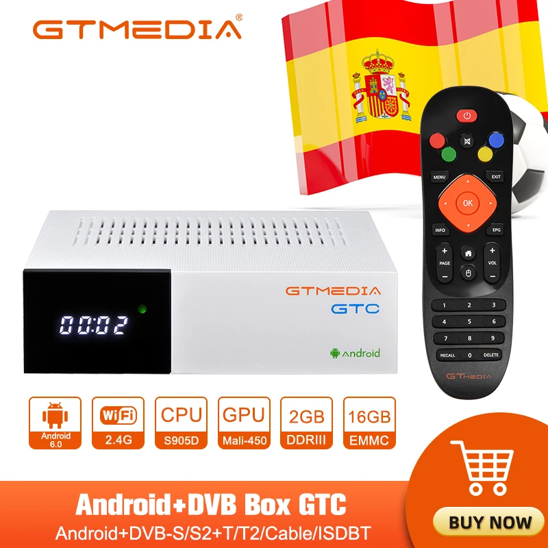Смарт ТВ-приставка GTMEDIA GTC модель DVB-S2/T2/кабель поддержка Испании m3u Wi-Fi 3D 4K H.265