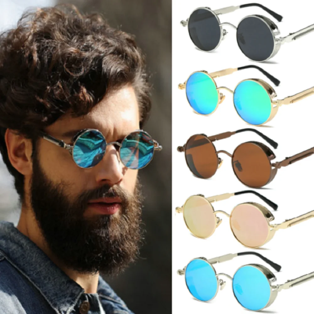 Vintage Retro polarizado Steampunk gafas de sol de gafas para conducir las mujeres de moda redondas con espejo clásico gafas