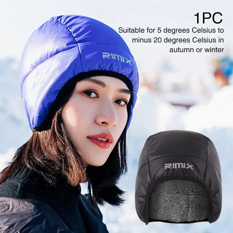 Unisex Hooded Outdoor Cycling Cap Professional With Ear Covering Skiing Winter Down Hat Lightweight Windproof Warm Climbing