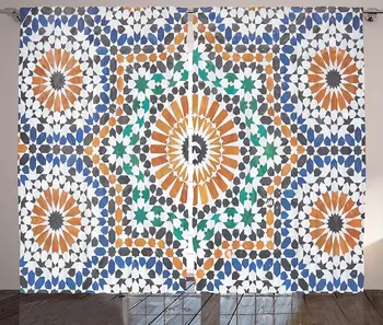 

Moroccan Curtains Traditional Moroccan Mosaic Style Art Moon and Star at The Center Ottoman Motifs Living Room Bedroom Window
