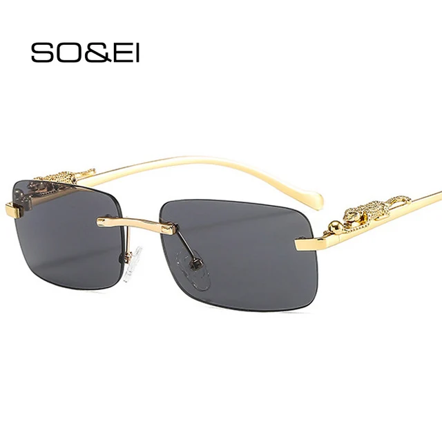 Fashion Rimless Rectangle Sunglasses Women Retro Cheetah Decoration Clear Ocean Lens Eyewear Men Sun Glasses Shades UV400 1