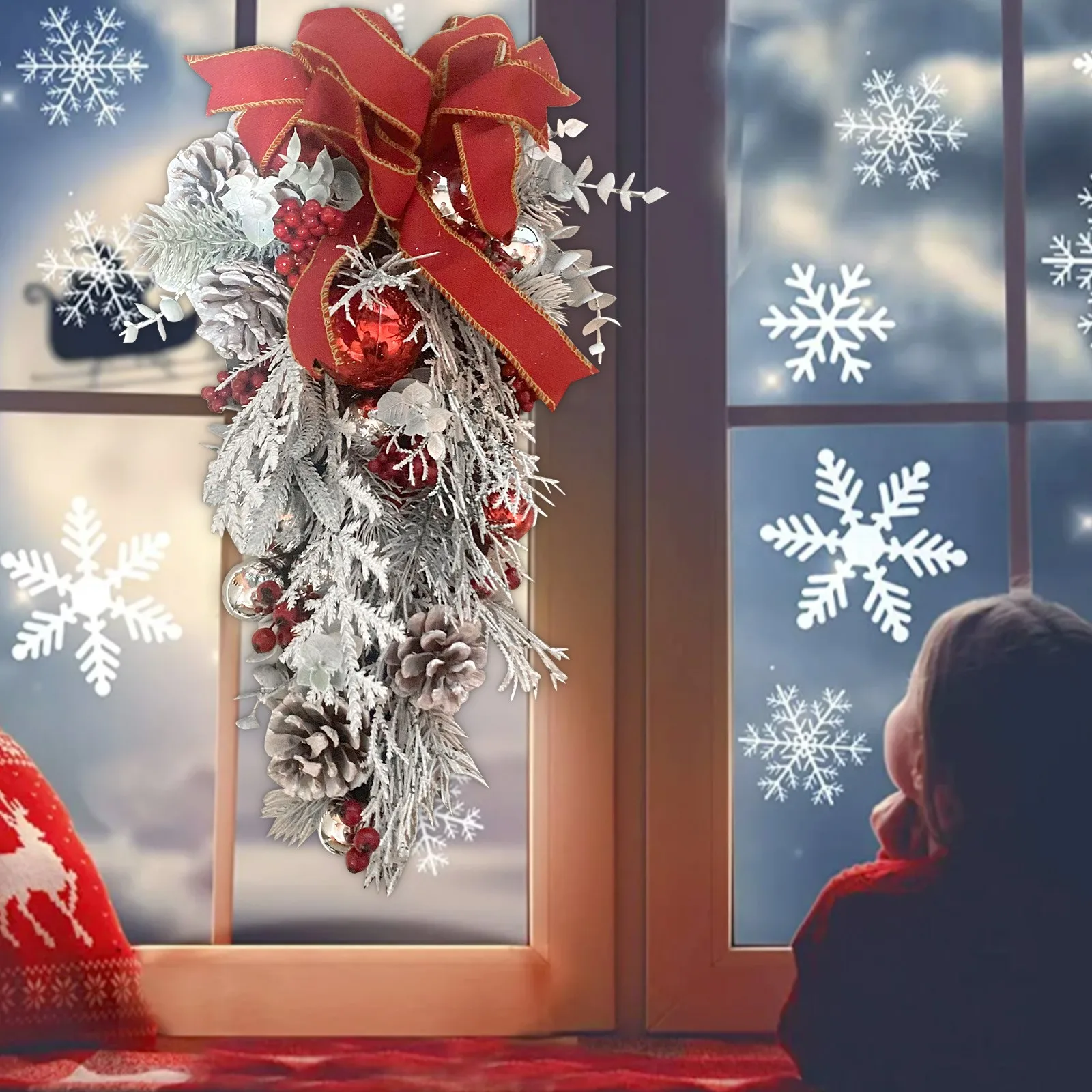 Branch Christmas Tree Flocking Spray Decorations Wreath Dead Branches Vine Ring Pendant Cane Garland | Дом и сад