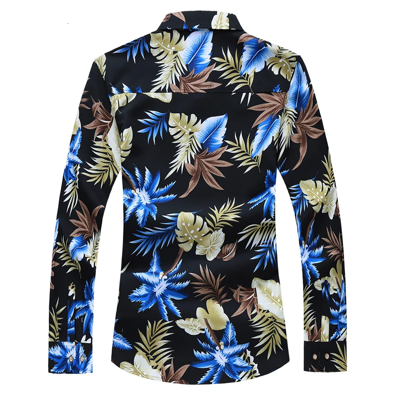 Hawaiian Beach Casual Floral Shirt For Man Autumn Spring Clothes Shirt Men Long Sleeves Big Size M-5XL 6XL 7XL