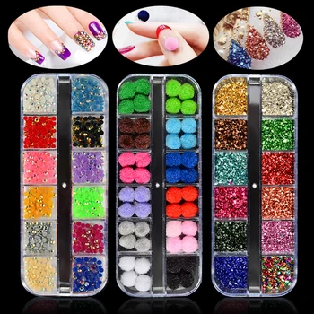 

1 Box AB Jelly Rhinestones 3d Colorful Nail Sequins Crushed Stones Fur Ball For DIY Accessories Glitter Nail Art Decorations