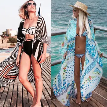 

Women Summer Beach Cover Up Chiffon Floral Print Loose Swimwear Beachwear Swimsuit Coverup