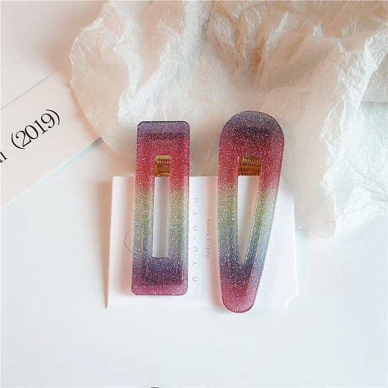 

Japanese Simple Vintage Glitter Acrylic Rainbow Hairpin Korean Fashion Temperament Girl Women's Duckbill Clip Hair Accessories