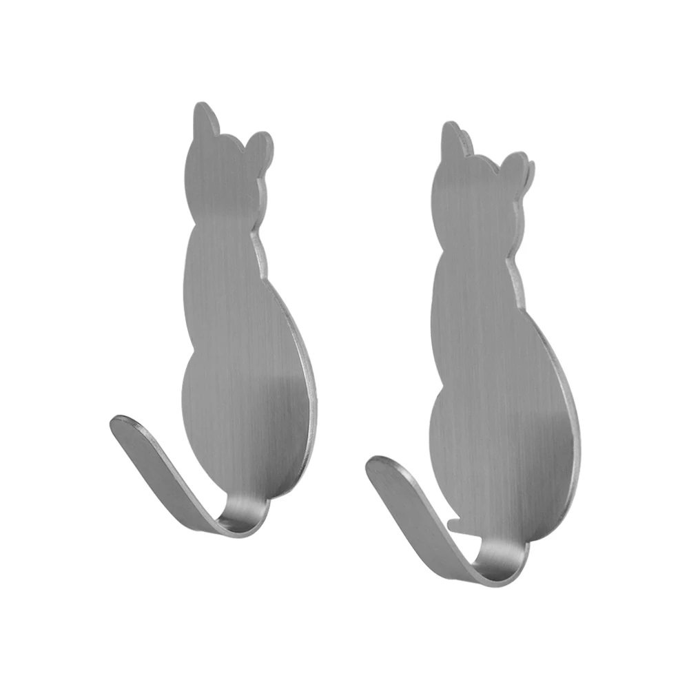 2PCS Cat Pattern Hooks Self Adhesive Cute Towel Rack Storage Holder Door Hanging Bathroom Kitchen Home Storage Tools Accessories