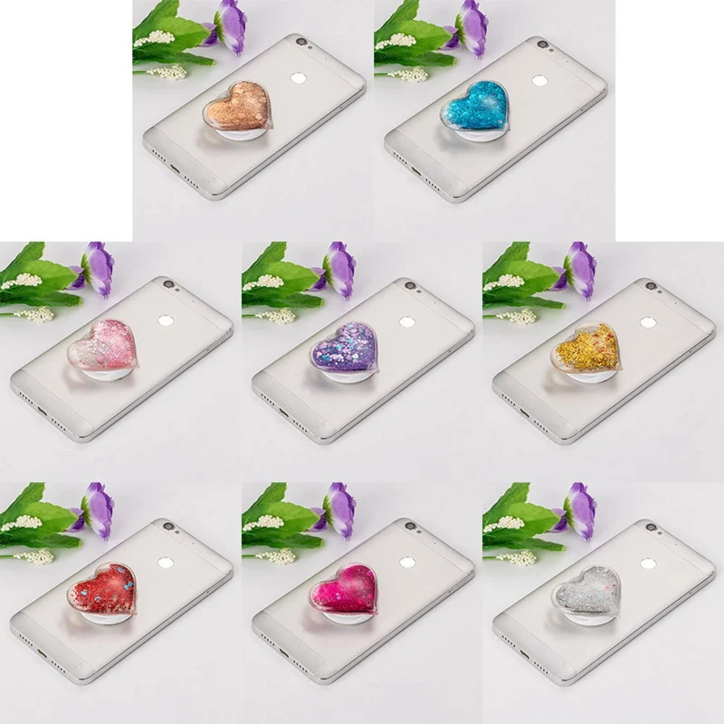  Herz-förmigen Flüssigkeit Ausbau Handys Halter Grip Ständer Für IPhone X XS MAX XR 8 7 6 6s plus 3D