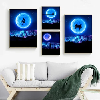 

City Moonlight Goku Vs Frieza Sailor Moon Pikachu Art Canvas Poster Painting for Living Room Dropshipping