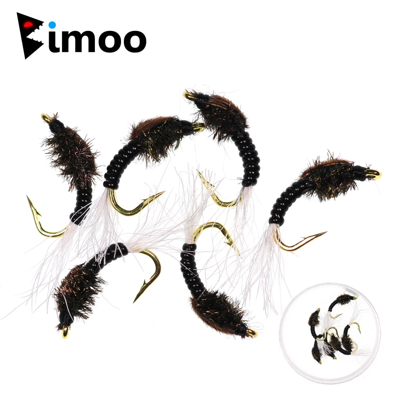 Bimoo 6 шт. #16 рыболовная нахлыстовая блесна черная шкура Нимфа мухи форель Bluegill