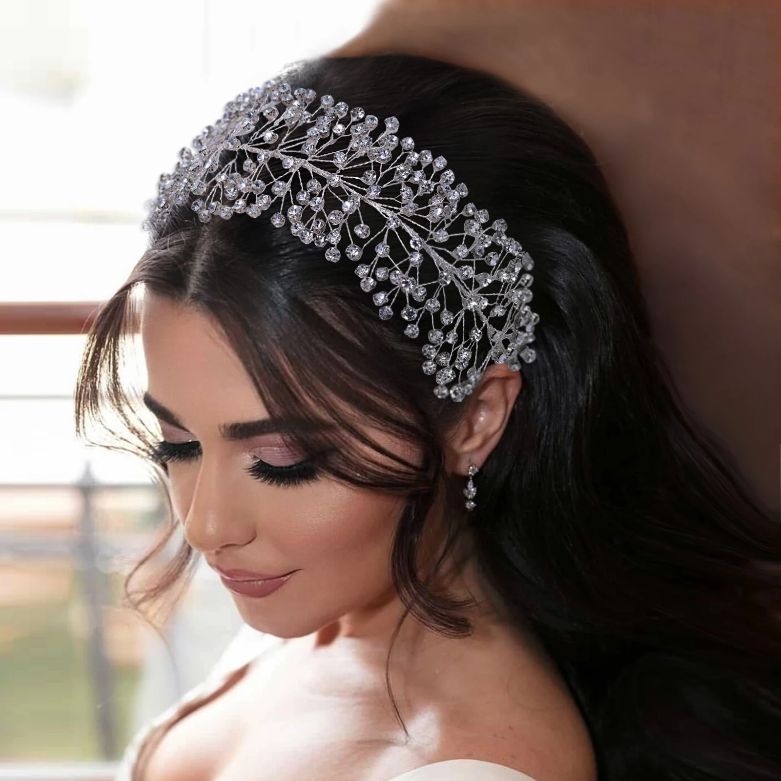 Luxury Bridal Headband Sparkle Crystal Hair Band Bride Crown Tiaras