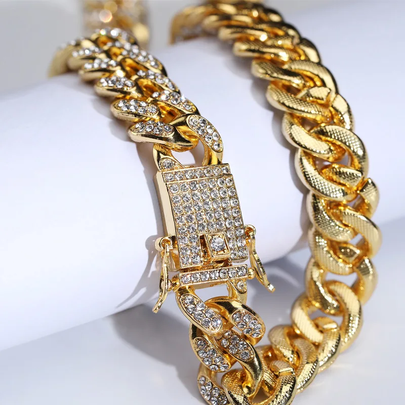 Iced Out per donna Hip Hop Miami Bling CZ cubano grande catena collana pavé strass oro orologio uomo_voghion.com