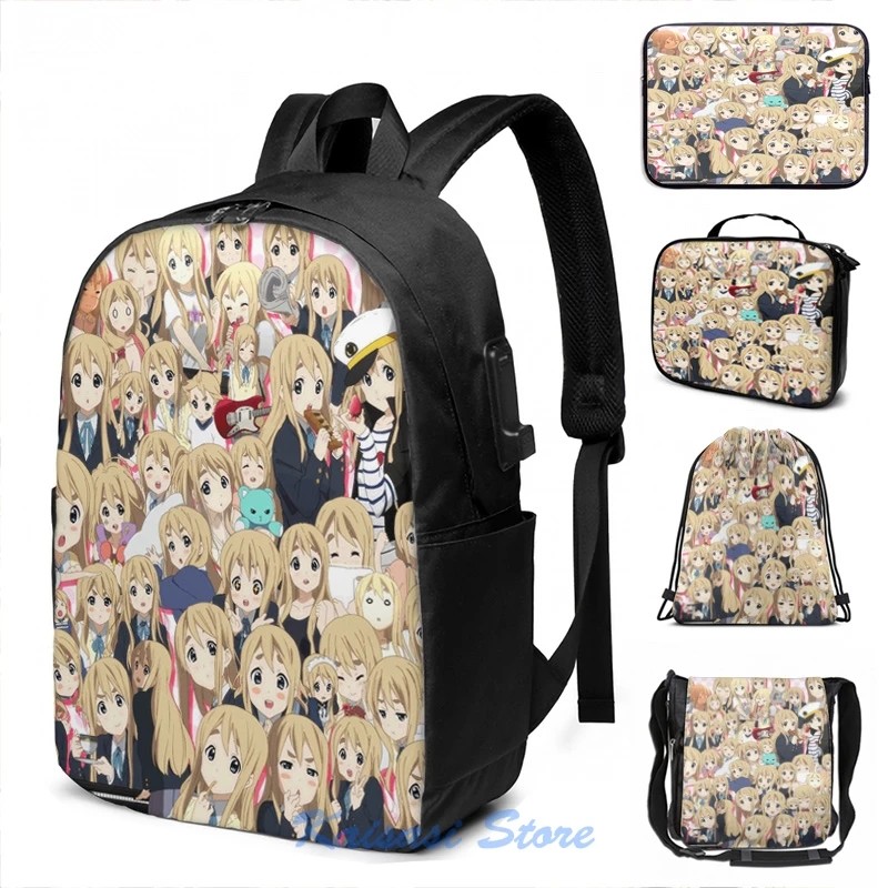 Забавная графическая печать K-On! -Рюкзак Mugi с USB-зарядкой для мужчин и женщин