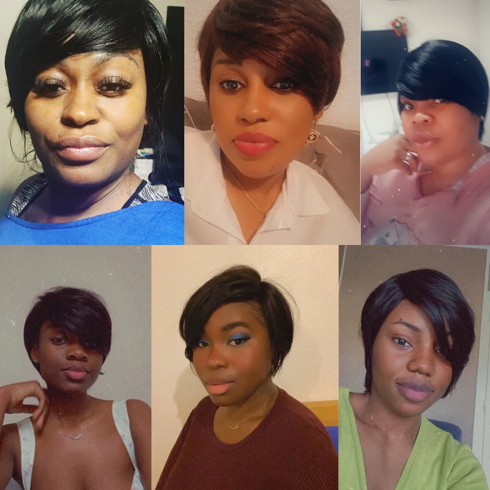 Pixie Cut Short Human Hair Wig With Bangs Straight Bob Short Human Hair Wigs Ombre Color 99j Full Machine Wigs For Black Women Pixie Cut Short Human Hair Wig With Bangs Straight Bob Short Human Hair Wigs Ombre Color 99j Full Machine Wigs For Black Women