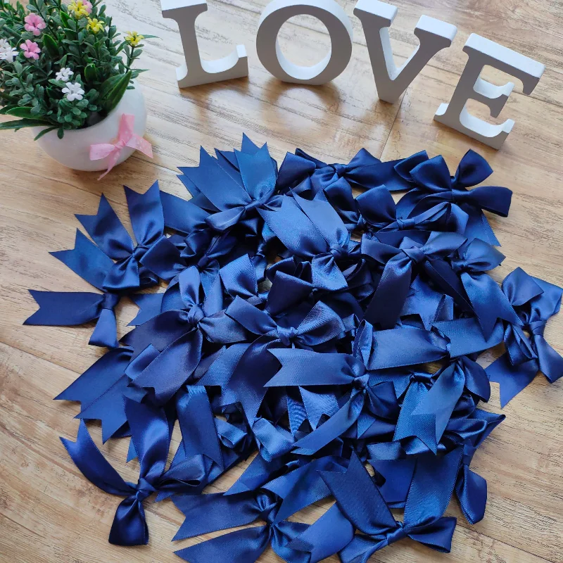 Navy Blue Flora-Satin Decorative Ribbon