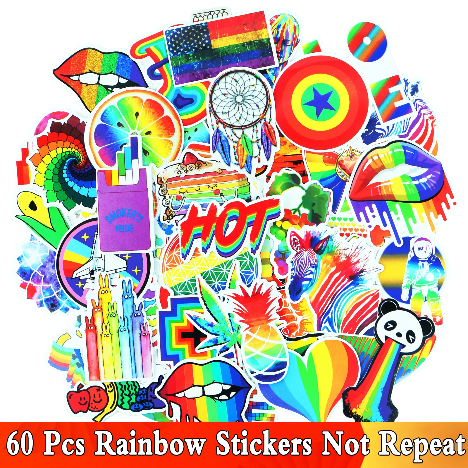 

Wholesale 60 Pcs Rainbow Anime VSCO Girls Cartoon DIY Graffiti Stickers for Water Bottle Laptop Skateboard Decoration Sticker