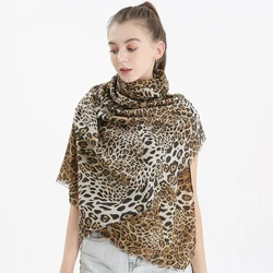 Leopard Print Womens Scarfs Winter Autumn Wrap Blanket Long Satin Cotton Warm Thickened Lady Classical Fashion