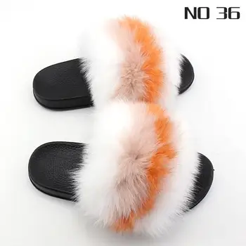 

Fluffy Slippers Real Fox Fur Slides Women Indoor Flip Flops Casual Platform Shoes Flat Sandals Xute House Feather Slippers