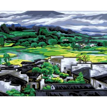 

SELILALI Mountain Village Scenery Painting By Numbers Kits Diy Framed On Canvas Oil Paint Modern Home Bedroom Wall Decor Art