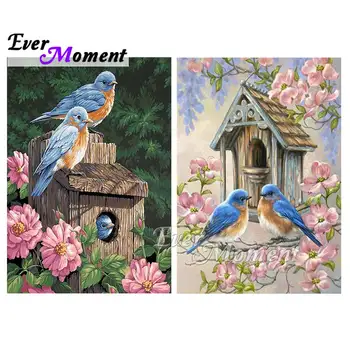 

Ever Moment Diamond Painting Rhinestone Birds Houses Flower Full Square Embroidery Mosaic Drill Wall Decoration Handmade S2F2522