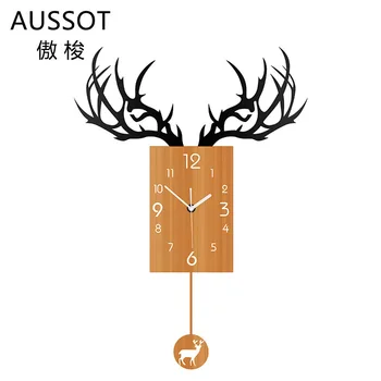 

Deer Retro Wood Atomic Wall Clock Decoration Square Pendulum Nordic Wall Clock Modern Design Reloj Pared Home Decor BW50WC