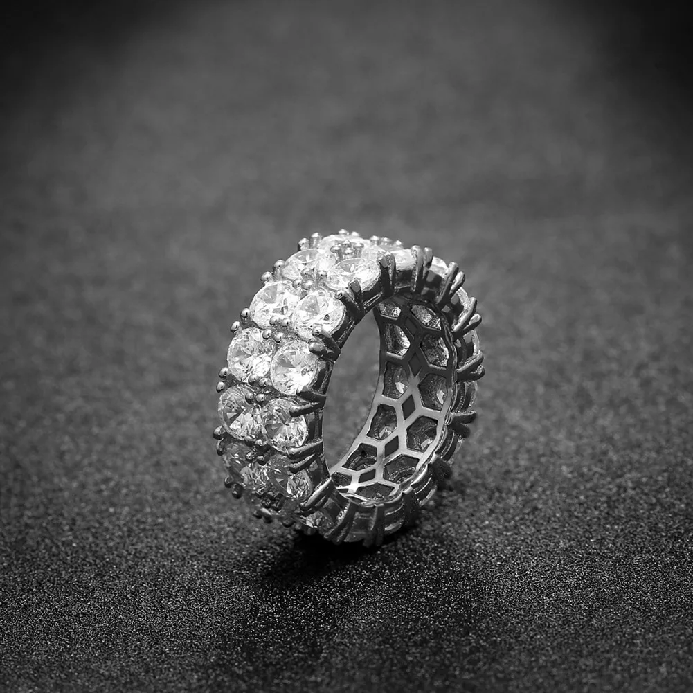 

Double Layer Bling Bling Iced Out Cubic Zircon Mirco Pave Prong Setting Brass Rings Fashion Hip Hop Jewelry BR004
