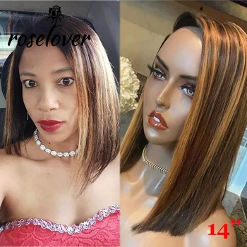 

Roselover 4*4 Closure Wig Lace Front Human Hair Wigs #27 Honey Blonde Highlight Colored Remy Brazilian Short Bob Lace Front Wigs
