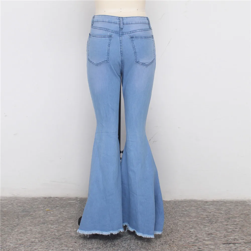 Новинка, зимние джинсовые штаны для женщин, Ретро стиль, джинсы с дырками, рваные, расклешенные брюки, обтягивающие повседневные штаны с высокой талией, сексуальные штаны, HSF2118