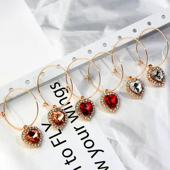 

Flatfoosie New Fashion Shiny Heart Crystal Hoop Earrings for Women Gold Silver Color Geometric Earring Statement Jewelry Gifts