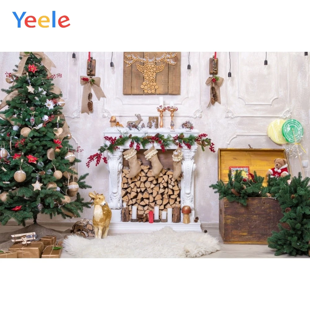 

Yeele Merry Christmas Photography Backgrounds Tree Sock Gift Wood Fireplace Custom Vinyl Photographic Backdrop For Photo Studio