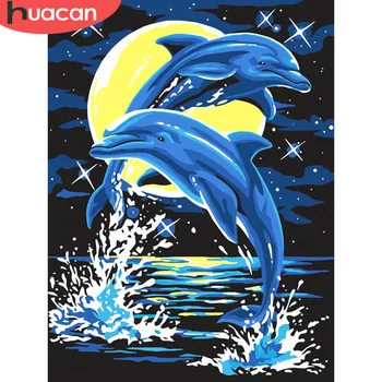

HUACAN Painting By Numbers Dolphin Animals HandPainted Kits Drawing Canvas DIY Oil Pictures By Numbers Sea Home Decor Gift