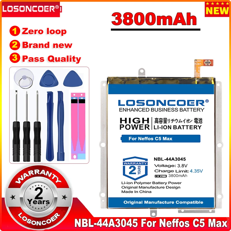 LOSONCOER 0 цикл 100% Новый 3800 мАч фотоаккумулятор для neffos C5 Max TP702A B C E аккумуляторы |