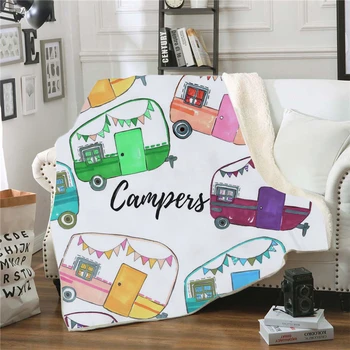 

Picnic Theme Two-layers Blanket Soft Fleece Warm Throw Blanket for Couch Bed Travel Aircraft Train Cold-proof Blanket