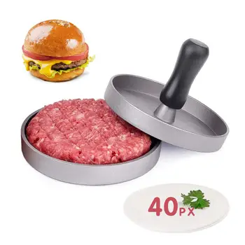 

Burger Press Hamburger Patty Maker Non Stick Mould with 40 Free Papers Wax Discs for BBQ