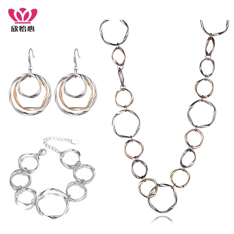 

Europe And America Cool Exaggeration Geometry Necklace Creative Alloy Circular Ring Hollow out Ear Hook Jewelry Set
