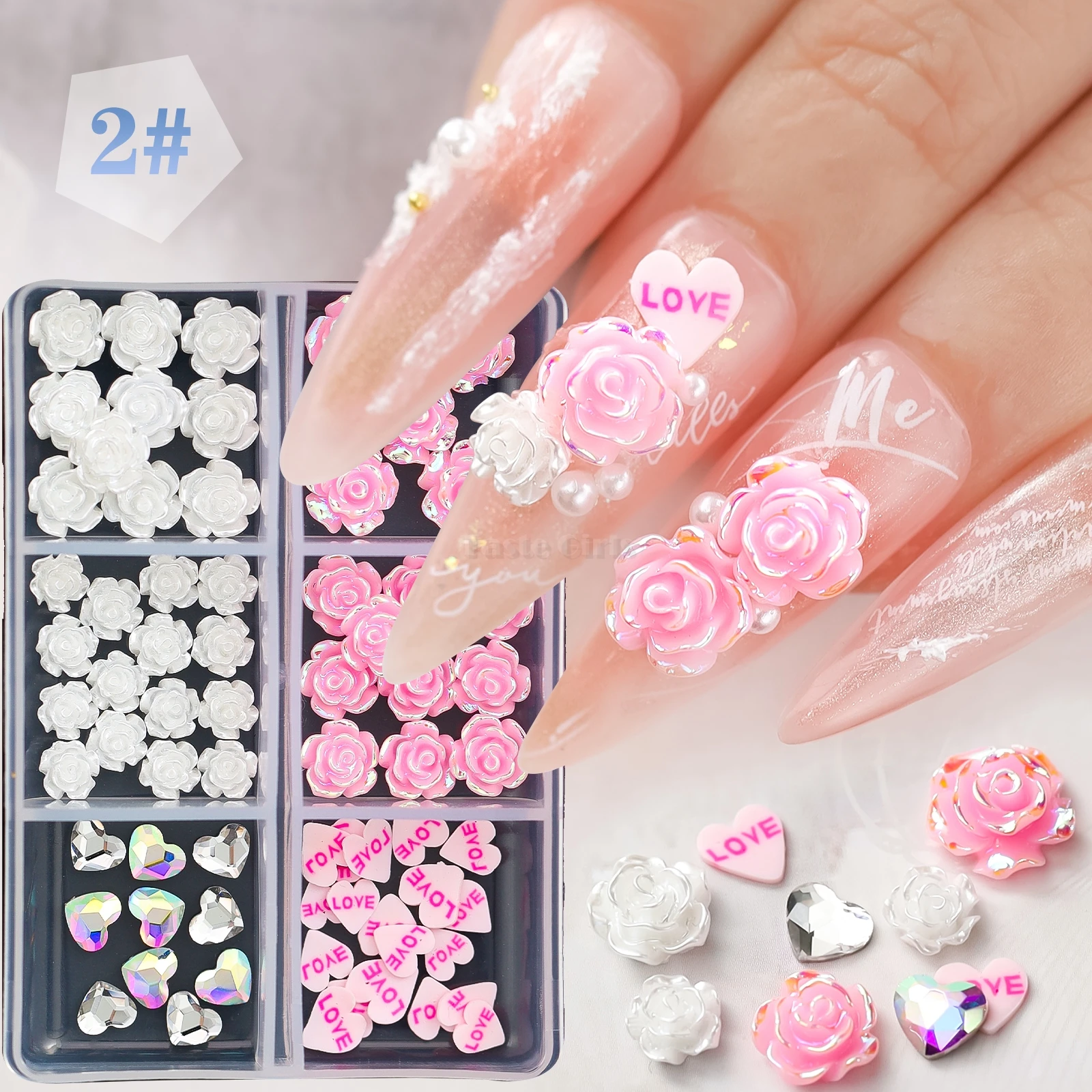  3D Heart Nail Charms Light Change Nail Design Love Nail Art  Supplies 3D Acrylic Nail Hearts Nail Art Decals White Pink Blue Heart Nail  Decorations for Women Girls DIY Resin Heart