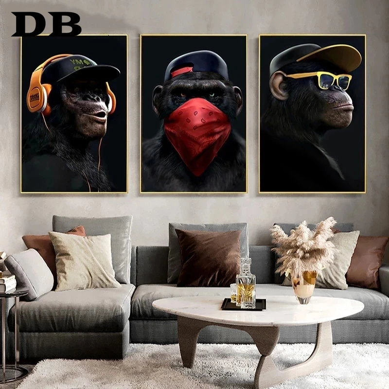 Earphone Glasses Gorilla Monkey Funny Poster Art Print Modern Canvas Painting Pop Fashion Wall Picture Living Room Decoration | Дом и сад