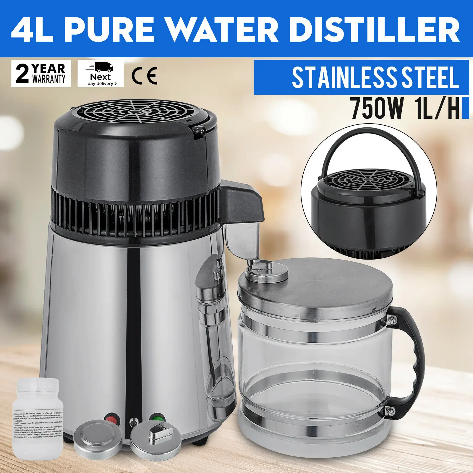 1.5Л/ч 750 Вт дистиллятор d'eau Pro Purificateur Inoxy для дома Laboratoire
