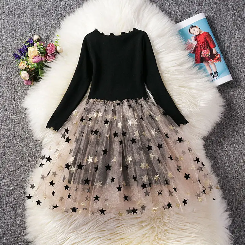 Зимнее платье для девочек детская одежда Вечерние платья-пачки, повседневная одежда Детские платья принцессы с длинными рукавами для девочек, вечерние платья на возраст от 3 до 8 лет, Vestidos - Цвет: Black 2