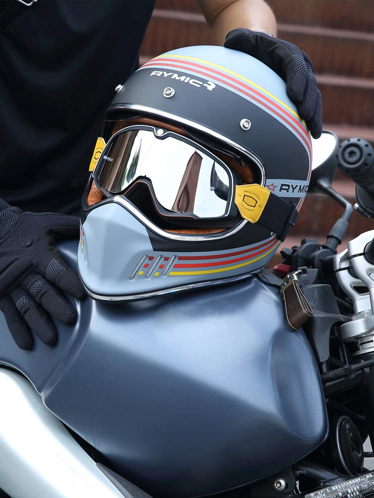 GDM REBEL Vintage Motorcycle Helmet Retro Full Face Matte Black, XL 