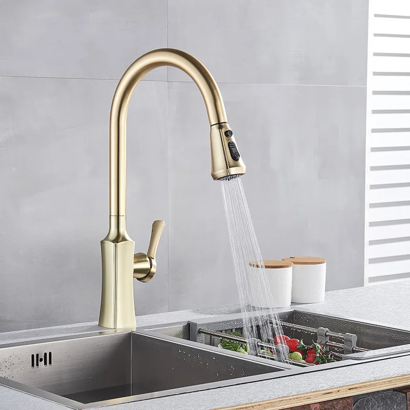 Robinet De Cuisine Avec Distributeur De Savon Intégré - Finition Or Brossé - Style Moderne - Neuf Casavilla