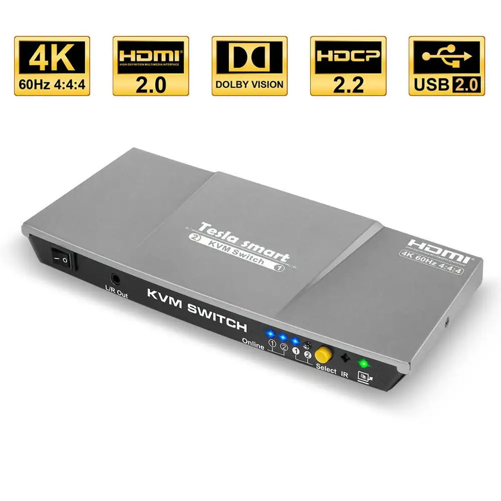 Tesla smart HDMI KVM Switch 4K x 2K@ 60Hz 4:4:4 Ultra HD 2x1 HDMI Switch KVM 1080P 3D с ИК-пультом дистанционного управления до 2 компьютеров