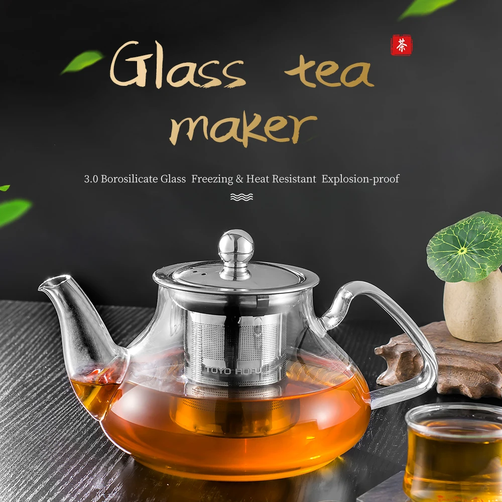 800ml Heat Resistant Teapot with Stainless Steel Infuser Tea Pot Borosilicate Glass Kettle Teapots Stainer for Loose Leaf Tea