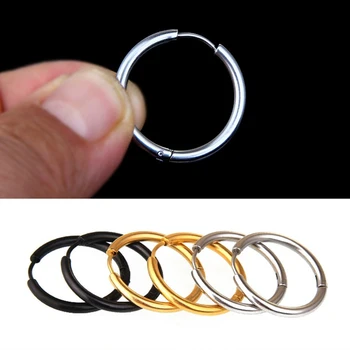

1PCS Punk Vintage Stainless Steel Round Hoop Earrings For Women Men Silver Gold Color Hypoallergenic Fashion Ear Jewelry 10-20MM
