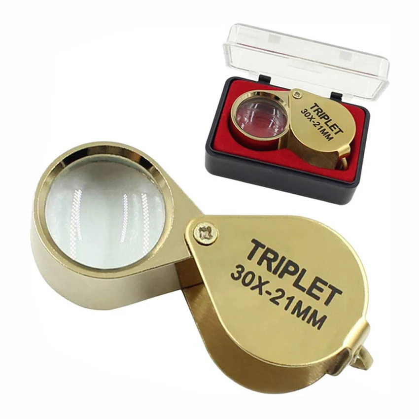 

Foldable Portable Jewelers Magnifier Metal 30X Power 21mm Loupe Identify Jewelry Jade and Antiques Magnifying Glass
