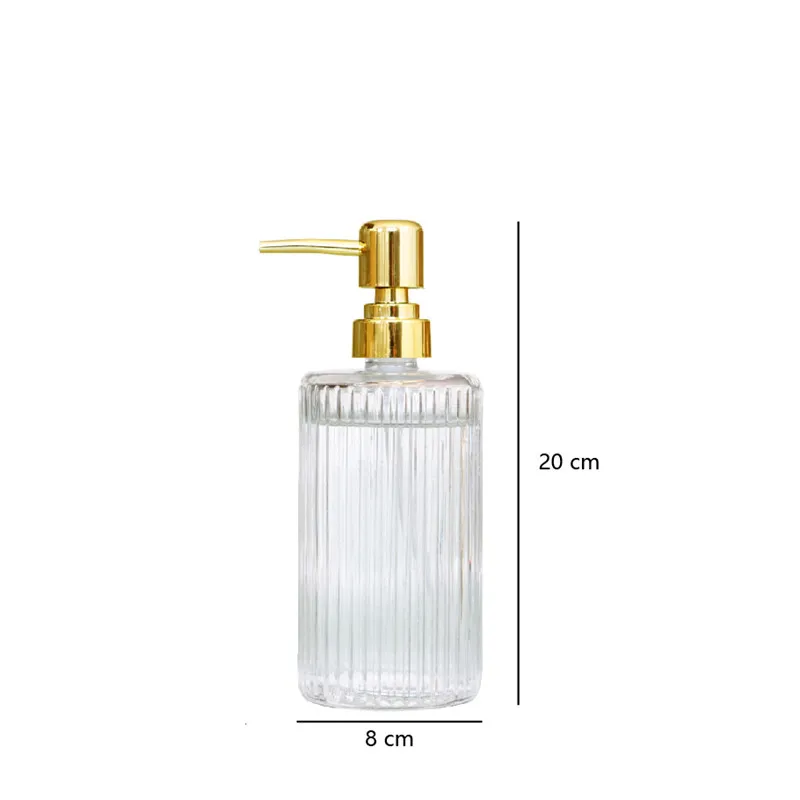 400ml Glass Lotion Hand Sanitizer Bottle Stripe Pump Head Gold Push Body And Soap Liquid Bathroom Storage_voghion.com