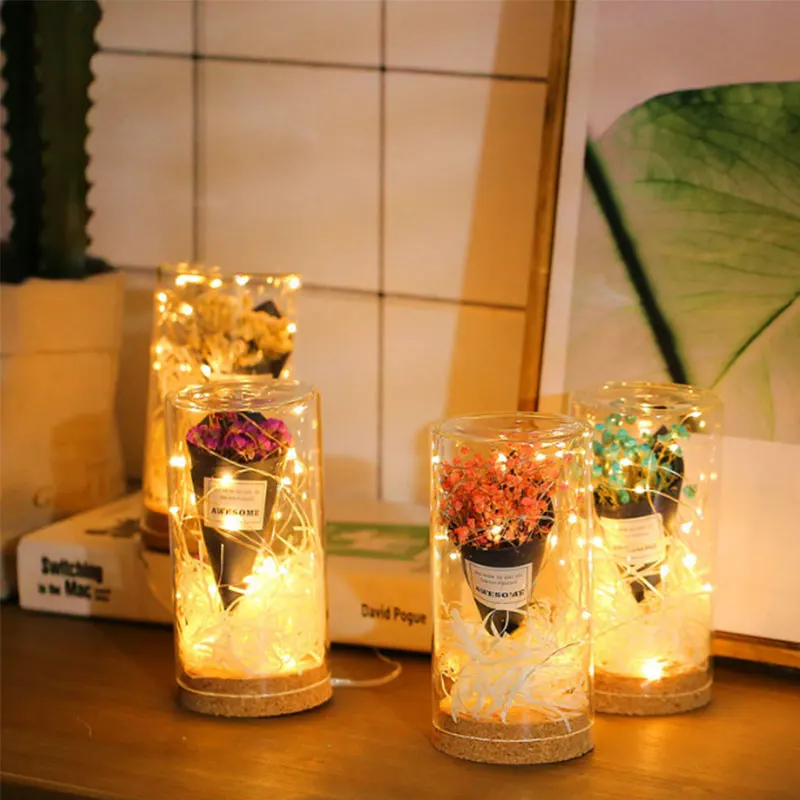 Copper Wire LED Bottle Night Light Dried Flowers Decorative Lamp for Christmas Home Weeding Decoration Battery Power LED Lamp