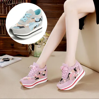 

Summer new fashion casual sports shoes breathable laces increase camouflage comfortable vulcanized shoes for women EA-39