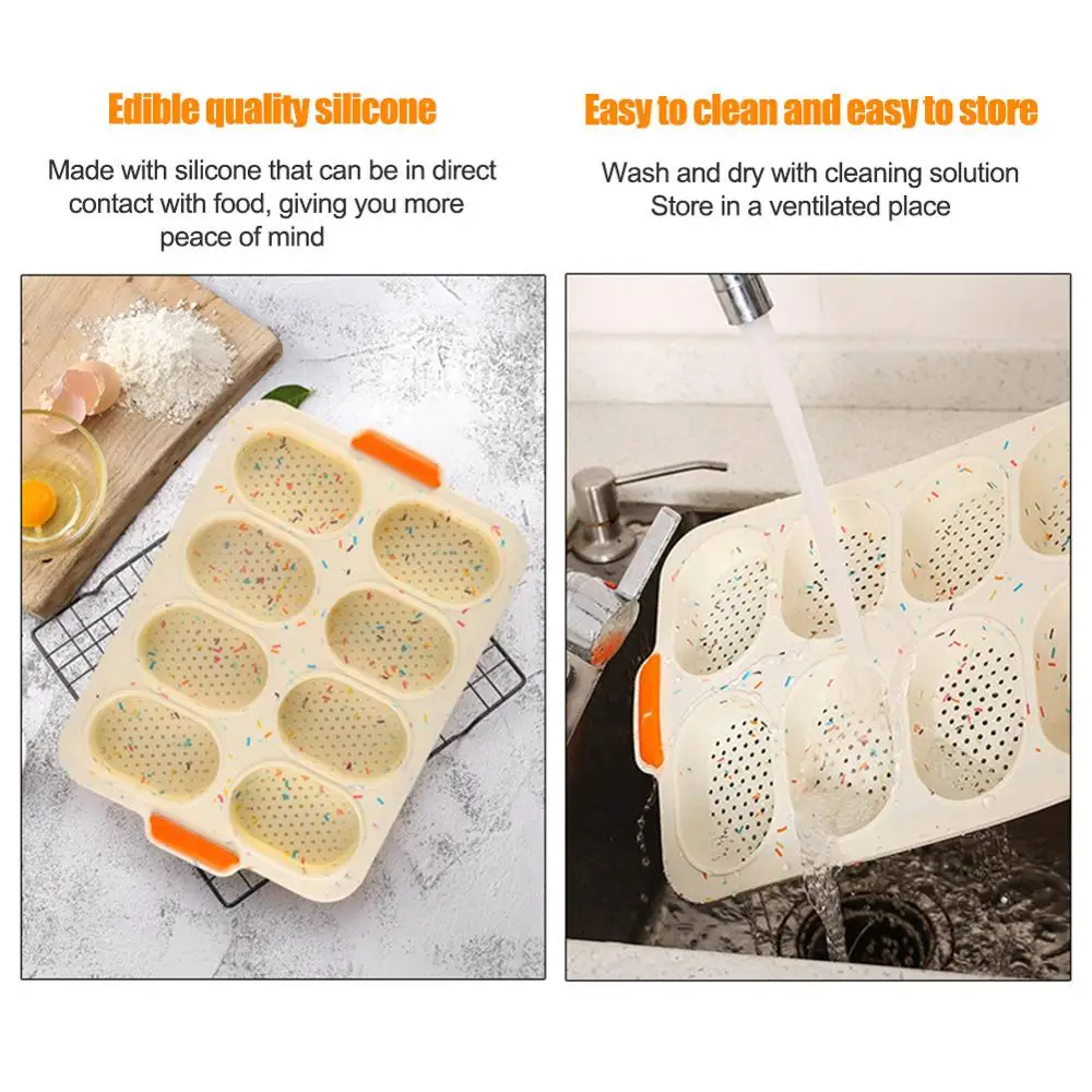 8 Grids Non-Stick Silicone Cake Mold French Bread Mould Heat Resistant Burger Muffin Pan Tray Cupcake Kitchen Diy Baking Mold