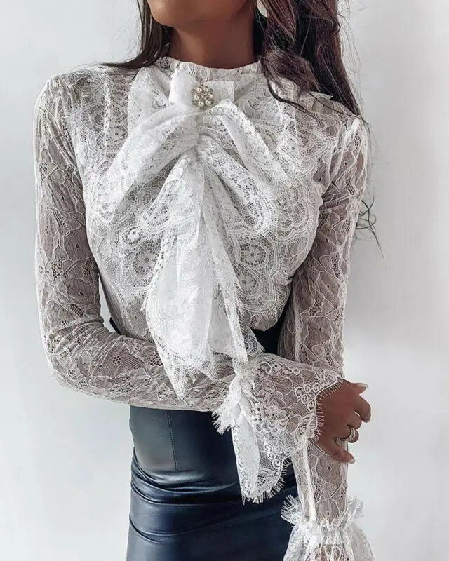 Brand New Gothic Women Lace Bowknot Blouse Office Ladies Elegant Ruffle Solid White Shirt Loose Female Blouse Women Clothing Brand New Gothic Women Lace Bowknot Blouse Office Ladies Elegant Ruffle Solid White Shirt Loose Female Blouse Women Clothing